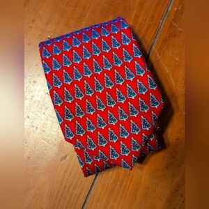 Vineyard Vines Festive Red Silk Tie with Christmas Tree Design